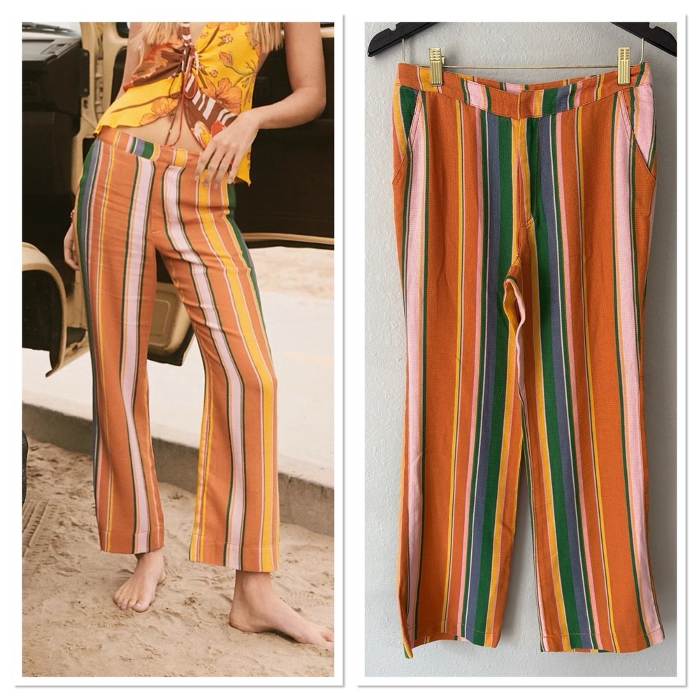 Free People La Paz Slim Crop Pants Size 0 Striped Boho Retro Festival Chic Indie
